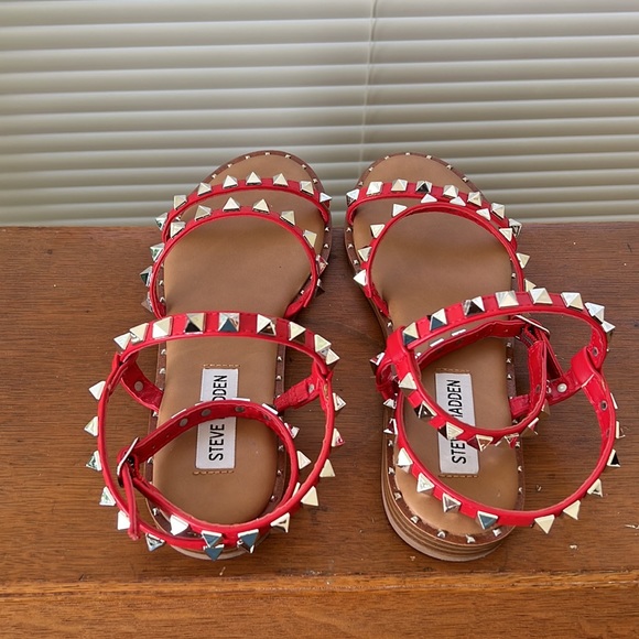 Steve Madden Red Travel Studded Sandals - Picture 3 of 6